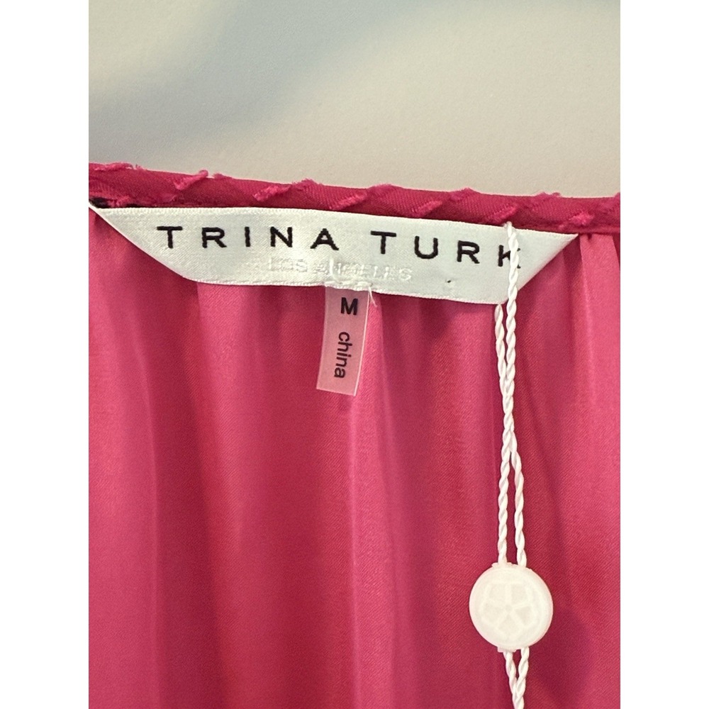 Trina Turk Viti Pink Mini Tiered Long Slv Designer Dress Women's Size M NWT $278 - Picture 3 of 10